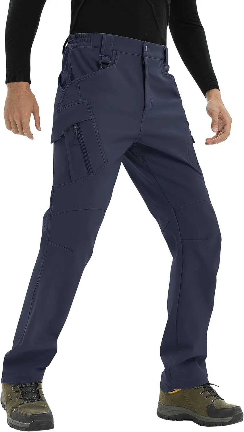 TACVASEN Men's Winter Pants 9 Pockets Fleece Snow Hiking Pants Water-Resistant Warm Softshell Thick Tactical Pants