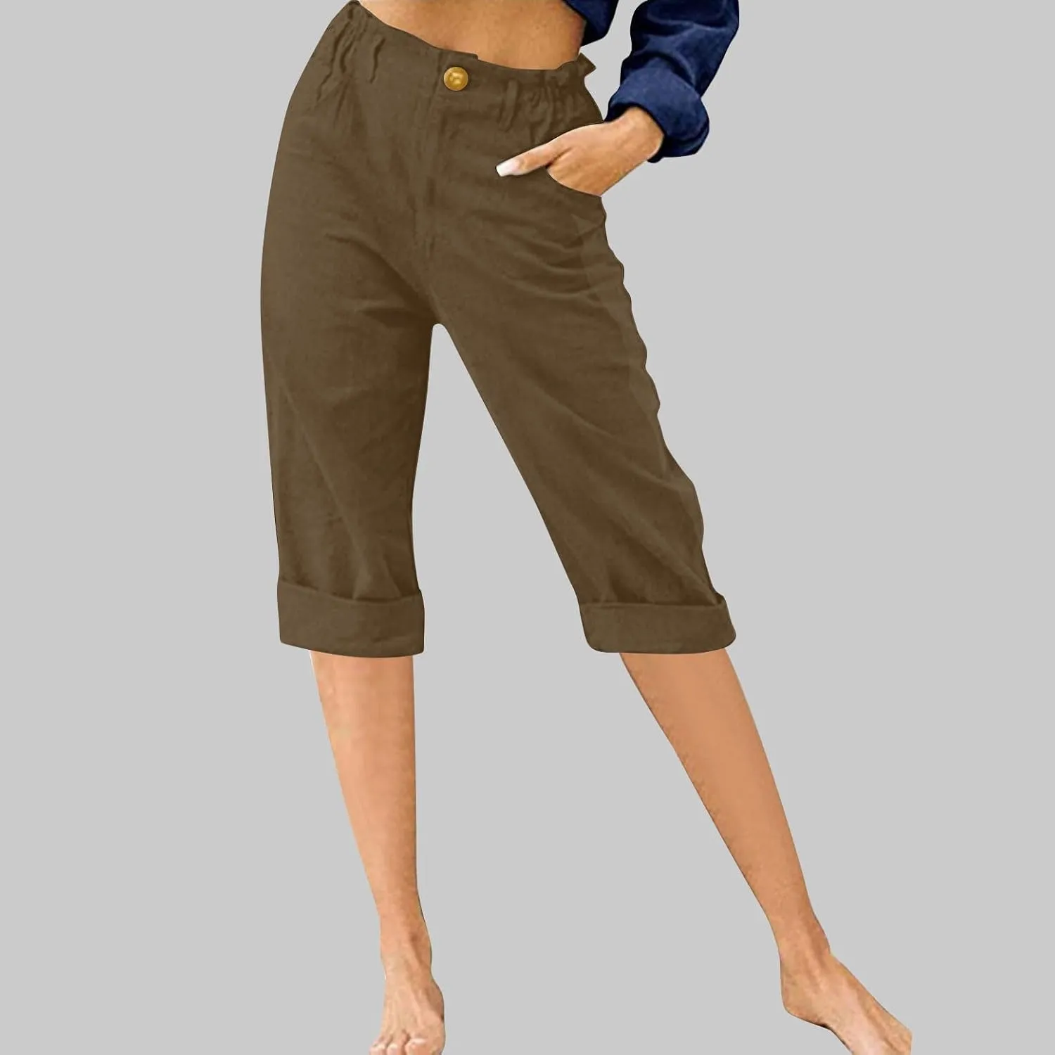 TANGNADE Women's Capris and Cropped Pants Summer Plus Size Knee Length Capri Comfy Elastic Waist Beach Trouser