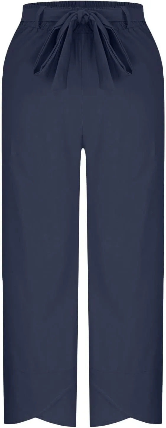 TANGNADE Women's Cotton Linen Pants for Summer Casual Palazzo Pant Straight Wide Leg Loose Beach Trouser Outfits