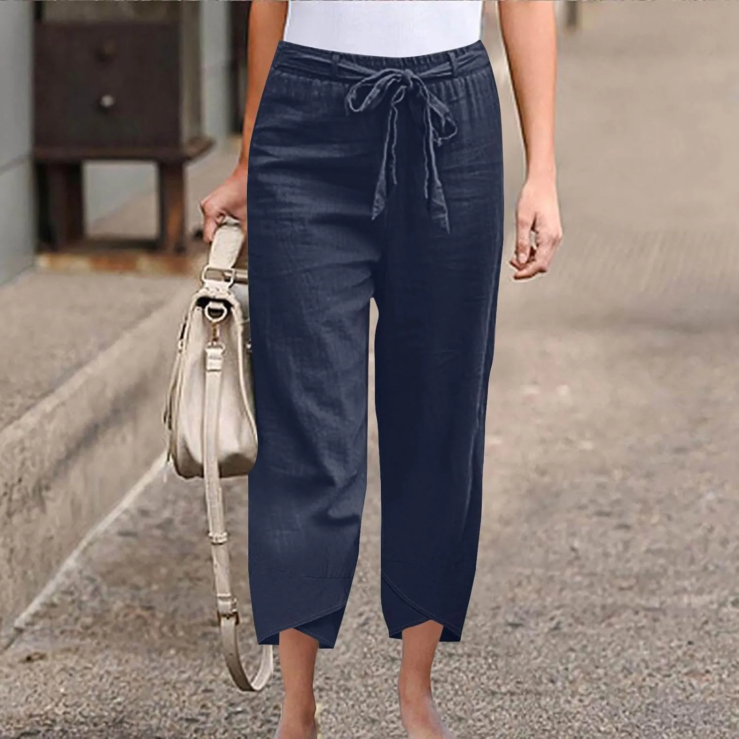 TANGNADE Women's Cotton Linen Pants for Summer Casual Palazzo Pant Straight Wide Leg Loose Beach Trouser Outfits