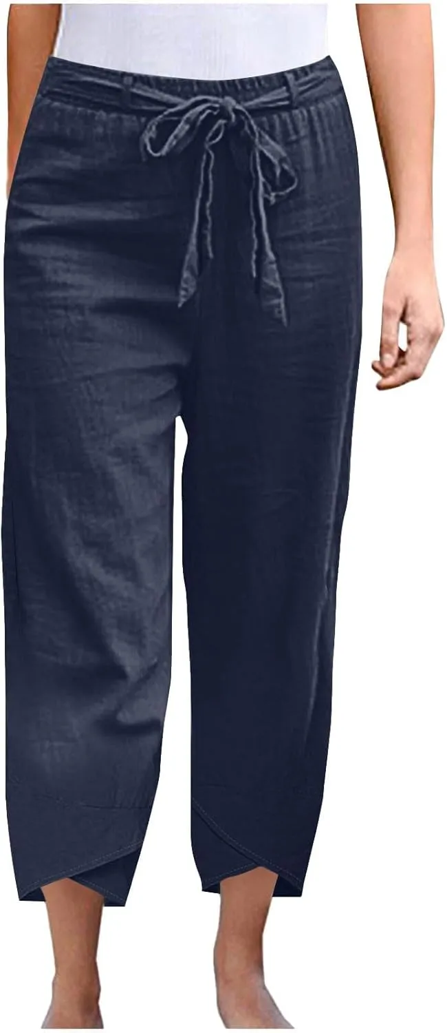 TANGNADE Women's Cotton Linen Pants for Summer Casual Palazzo Pant Straight Wide Leg Loose Beach Trouser Outfits