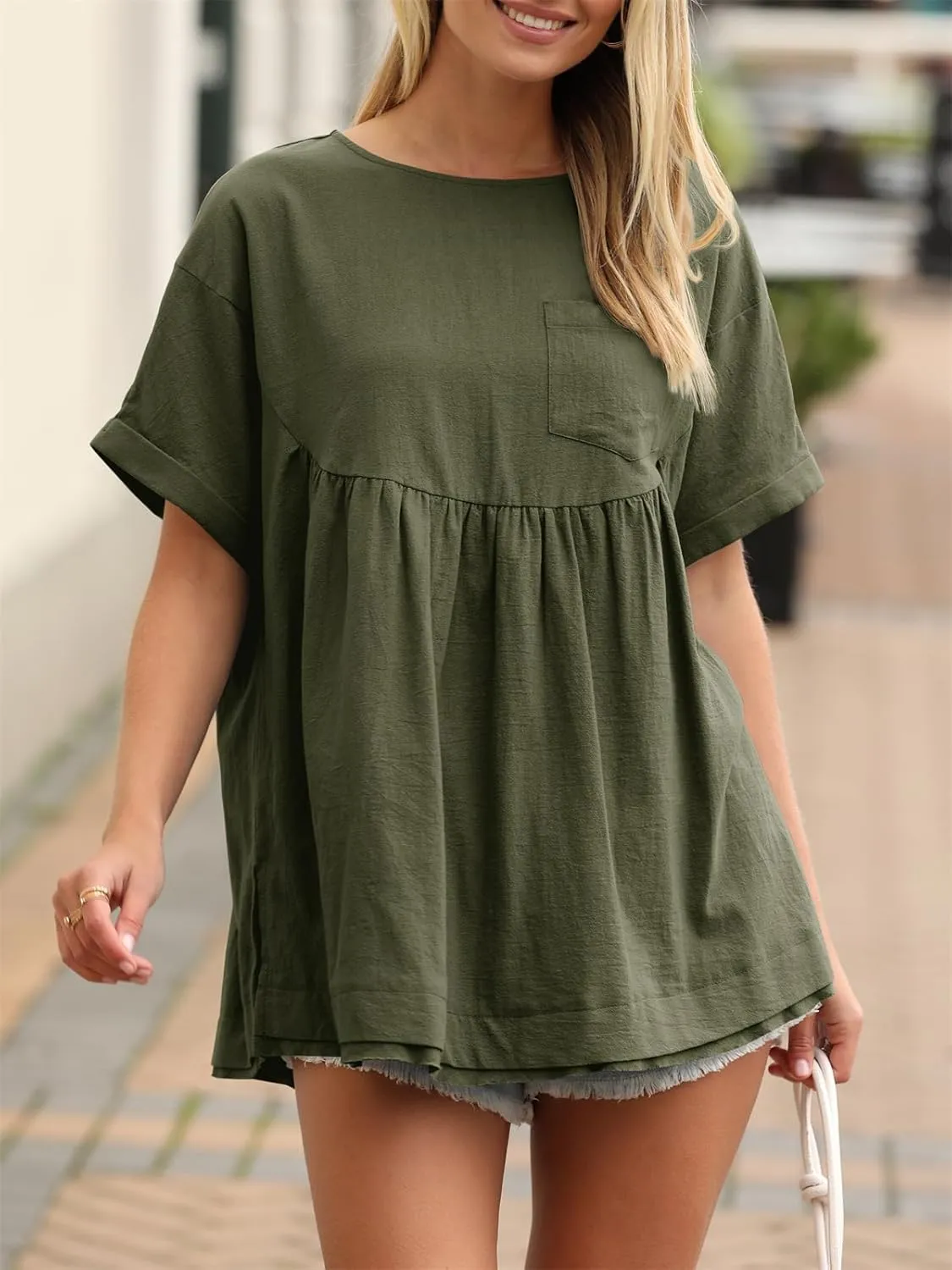 Tankaneo Womens Summer Babydoll Tops Casual Loose Fit Peplum Oversized Tunic Shirts