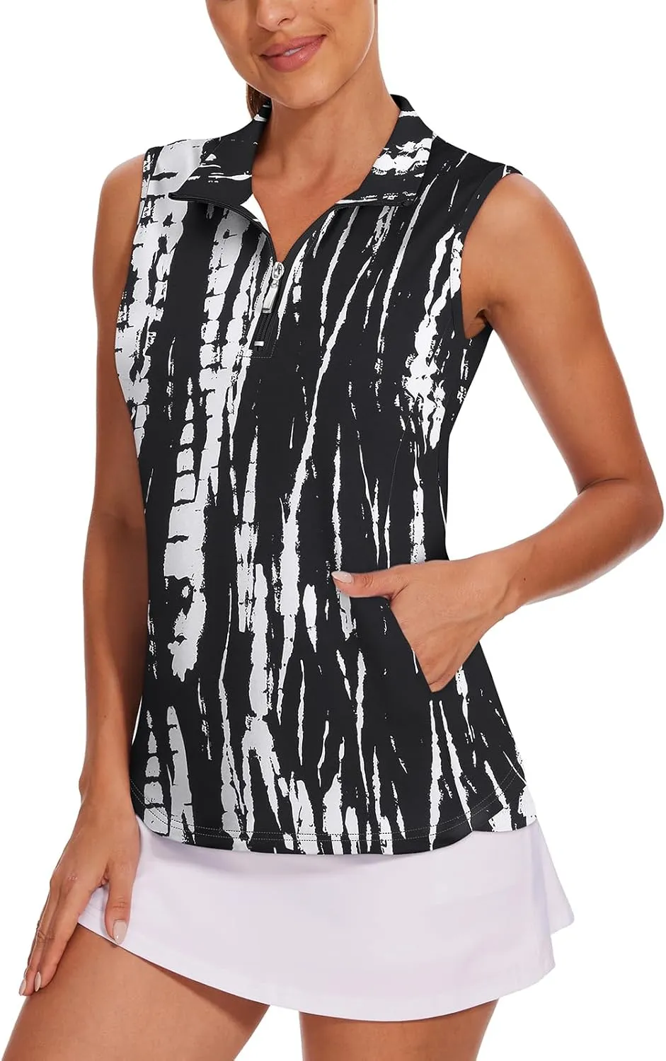 Tanst Sky Women's Sleeveless Golf Shirt Quick Dry Zip Up Workout Tennis Tops with Pockets