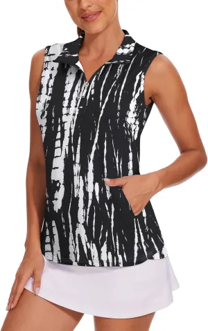 Tanst Sky Women's Sleeveless Golf Shirt Quick Dry Zip Up Workout Tennis Tops with Pockets