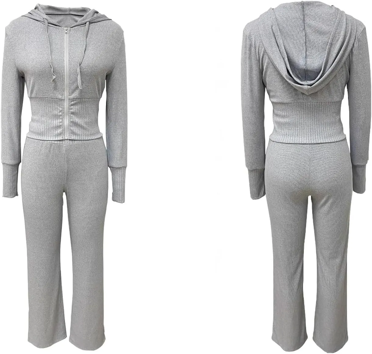 Tbahhir Women Two Piece Ribbed Knit Outfits Fall Tracksuits Long Sleeve Hoodie Jacket and Hight Waist Pants Jogger Sets