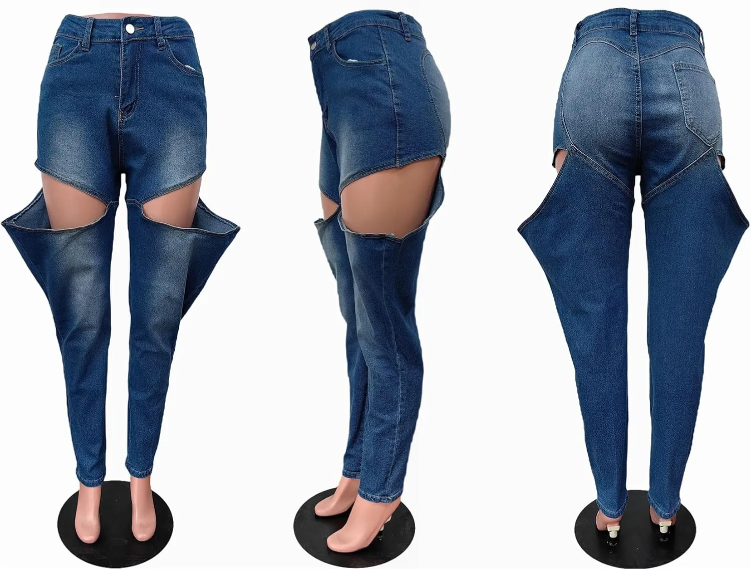 Tbahhir Women's High Waisted Jeans Trendy Loose Cutout Straight Leg Pants with Pockets Streetwear