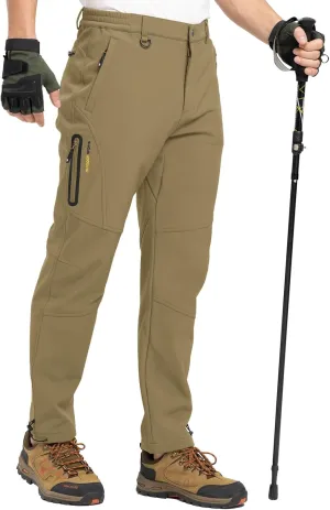 TBMPOY Men's Snow Pants Fleece Lined Hiking Winter Waterproof Softshell Ski Outdoor Insulated Climbing Pants Zipper Pockets