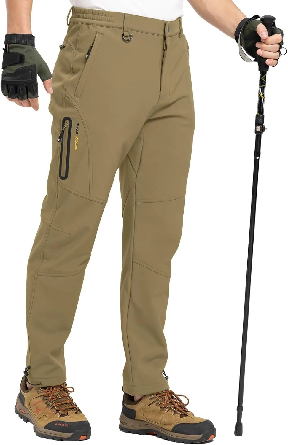 TBMPOY Men's Snow Pants Fleece Lined Hiking Winter Waterproof Softshell Ski Outdoor Insulated Climbing Pants Zipper Pockets