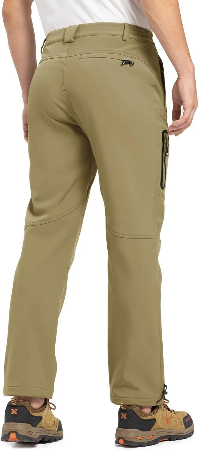 TBMPOY Men's Snow Pants Fleece Lined Hiking Winter Waterproof Softshell Ski Outdoor Insulated Climbing Pants Zipper Pockets