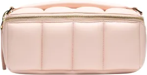 The Bigee Large Makeup Bag Organizer for Women  Puffy Quilted Travel Case with Flat Base, Zip Pockets, Elastic Bands for Beauty Essentials Stylish Beauty Storage Pouch 12"L x9"Wx6"H (Blush)