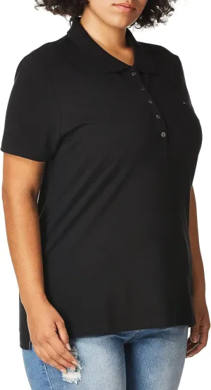 Tommy Hilfiger Womens Solid Short Sleeve Polo-shirts, Black, Small US