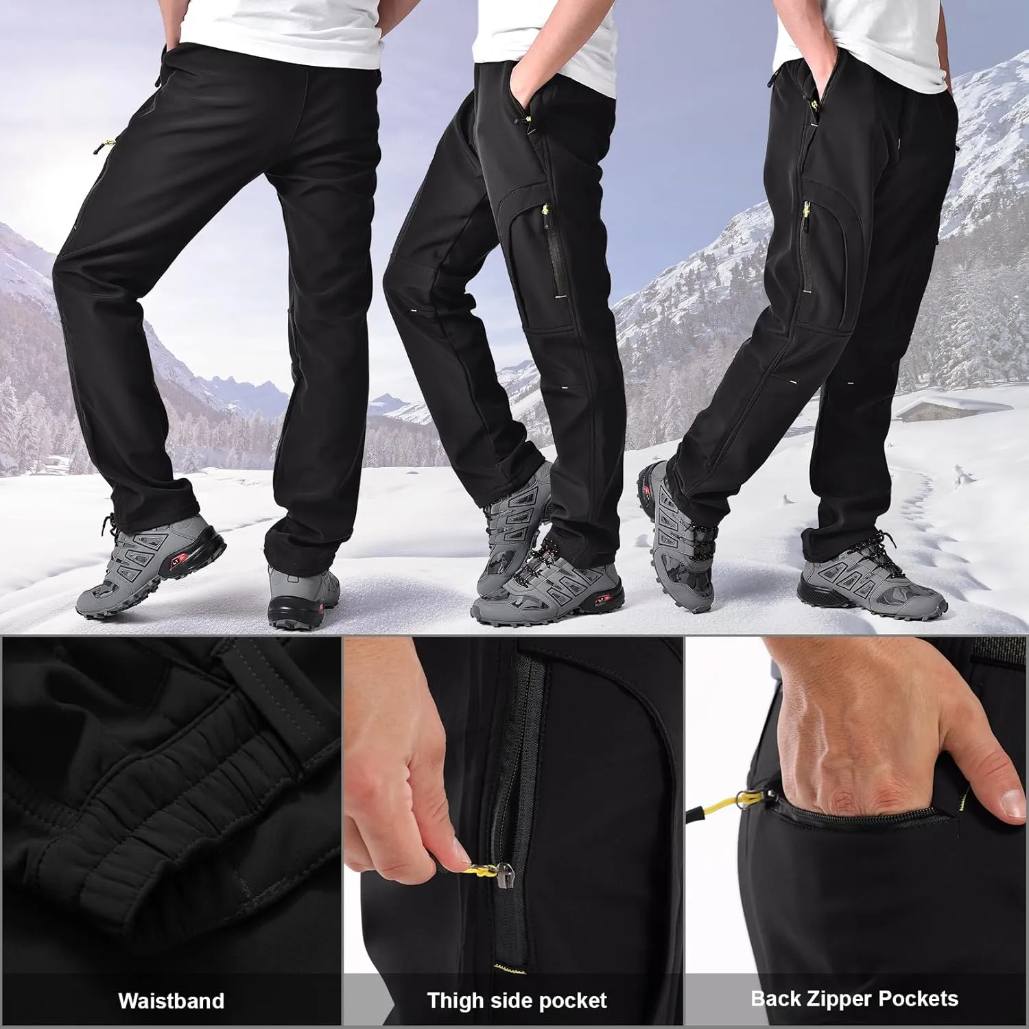 Toomett Men's hiking Snow Pants Skiing Winter Insulated Fleece lined Outdoor Water Repellent camping,walking,fishing