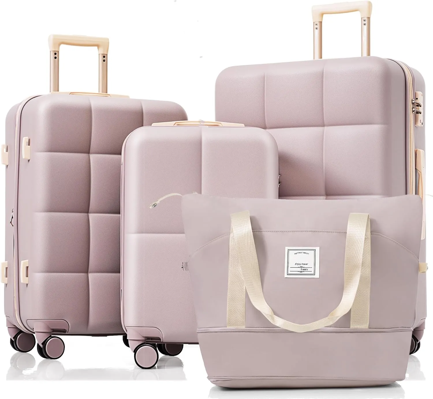 Travel in Comfort with Expandable Luggage Set, 20-inch with USB Port, Spinner Wheels, Cup Holder, Durable ABS Suitcases, Rosy Brown