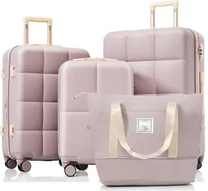 Travel in Comfort with Expandable Luggage Set, 20-inch with USB Port, Spinner Wheels, Cup Holder, Durable ABS Suitcases, Rosy Brown