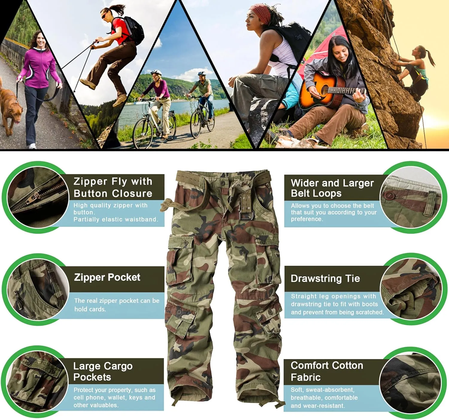 TRGPSG Women's Casual Combat Cargo Pants, Cotton Outdoor Camouflage Military Multi Pockets Work Pants