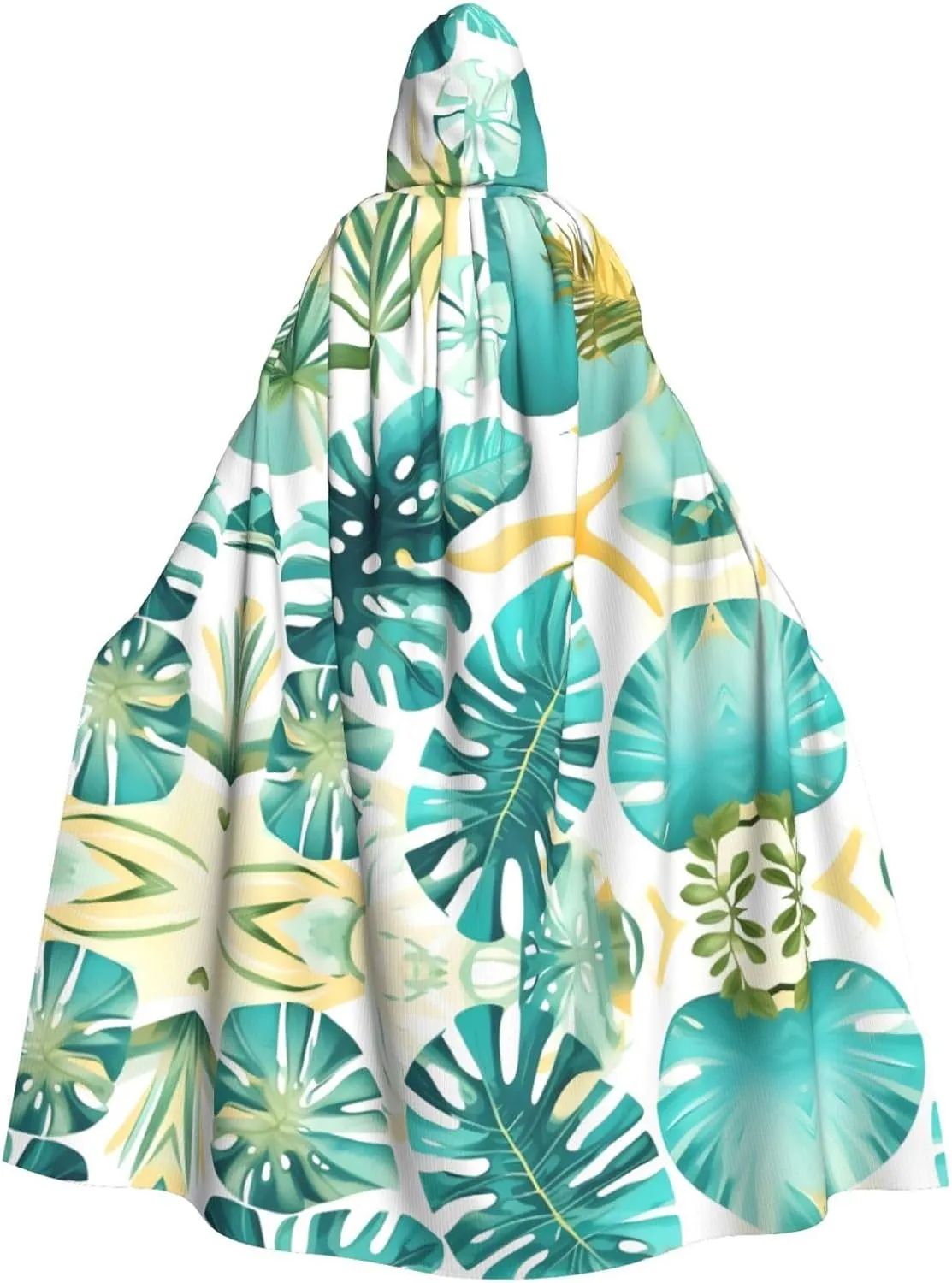 Tropical beach plant theme print Hooded cape for adults, Oversized Hooded Cloak with Bow Tie, Adult party dress cape