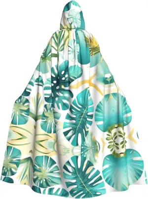 Tropical beach plant theme print Hooded cape for adults, Oversized Hooded Cloak with Bow Tie, Adult party dress cape
