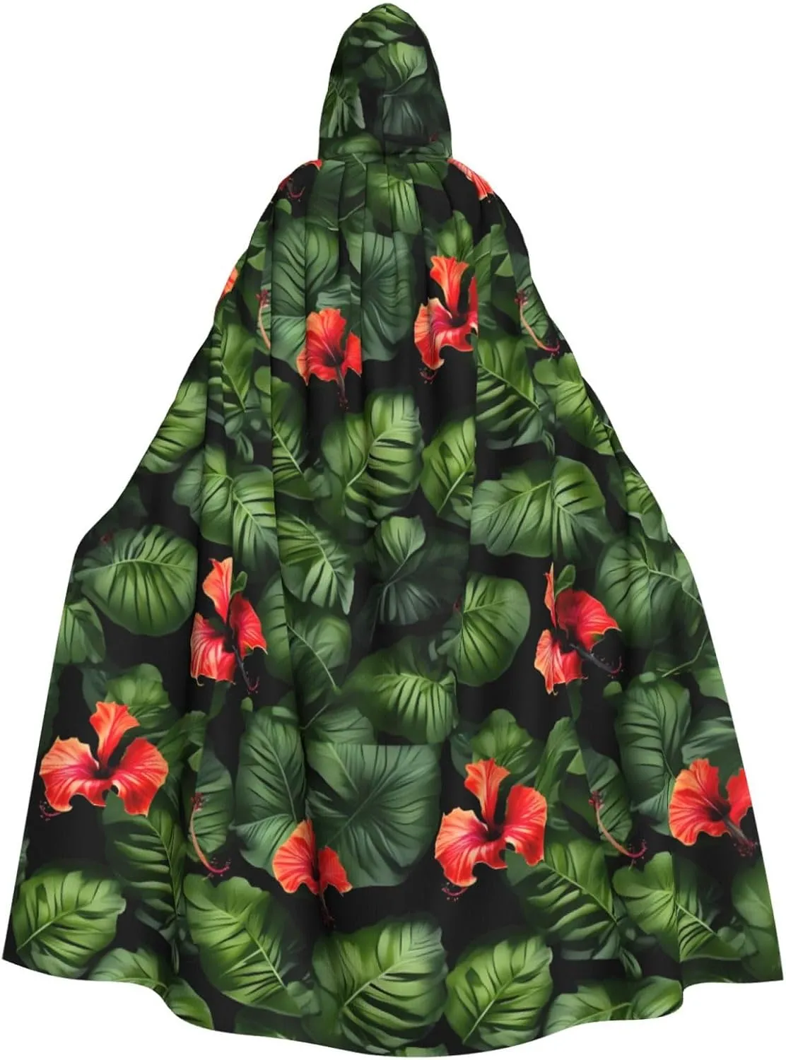 Tropical Flowers and Foliage print Hooded cape for adults, Oversized Hooded Cloak with Bow Tie, Adult party dress cape