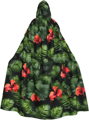 Tropical Flowers and Foliage print Hooded cape for adults, Oversized Hooded Cloak with Bow Tie, Adult party dress cape