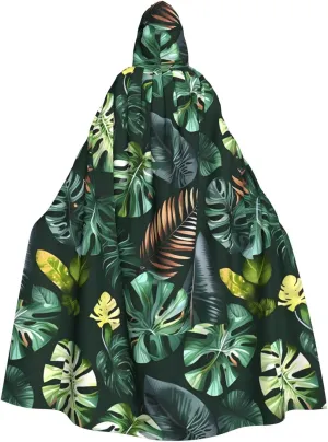 Tropical Leaves print Hooded cape for adults, Oversized Hooded Cloak with Bow Tie, Adult party dress cape