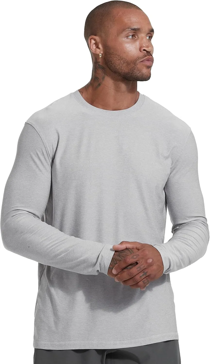 True Classic Active Long Sleeve Crew for Men, Premium Quick Dry Workout Shirts for Men, Pack of 1, Light Heather Gray, S