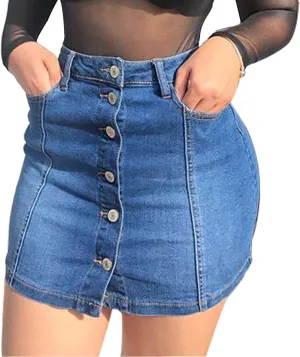 Tulucky Women's Button Down Front Denim Short Skirt with Side Pocket