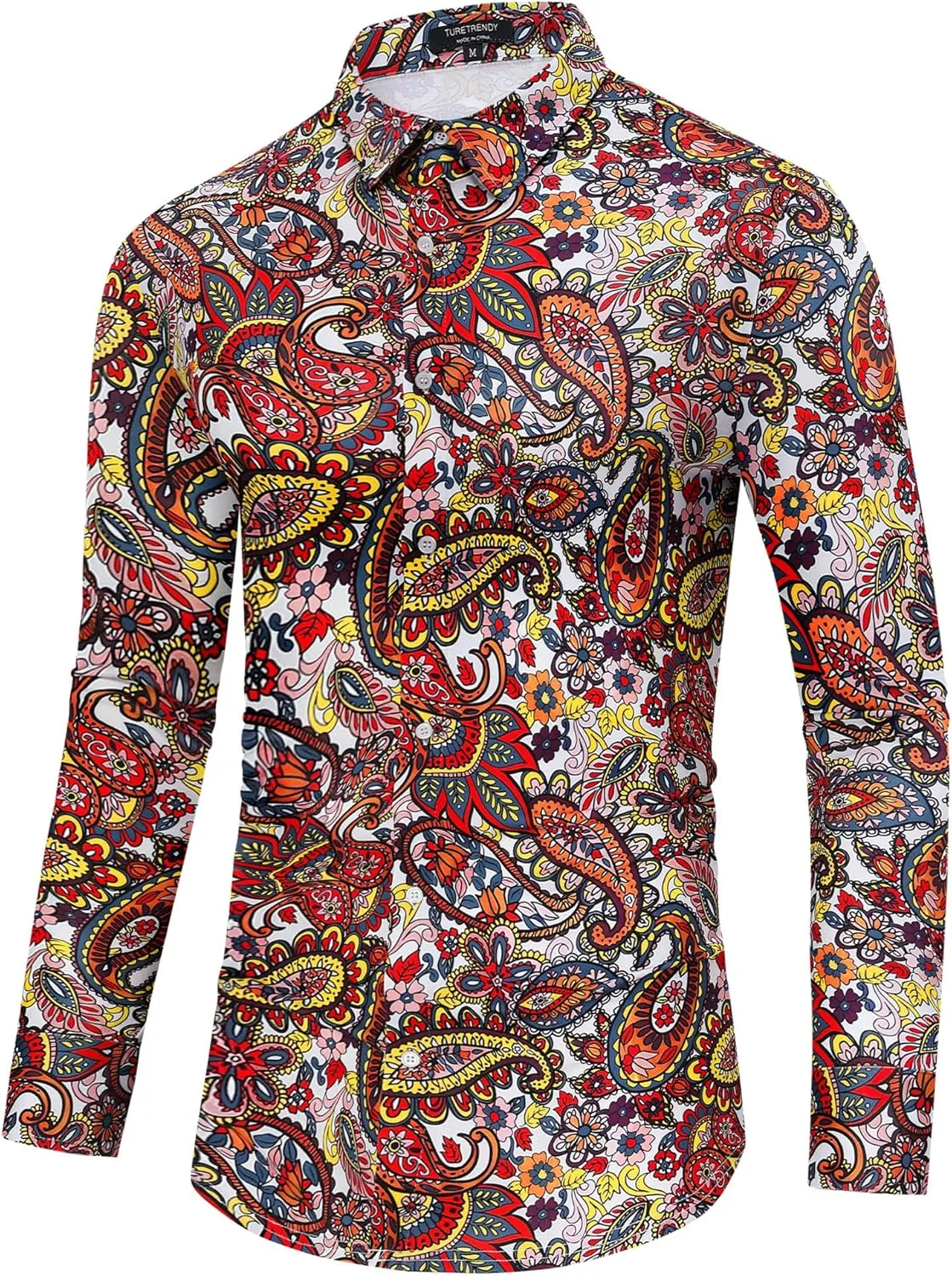 TURETRENDY Men's Paisley Floral Dress Shirt Long Sleeve Slim Fit Button Down Shirts for Prom Wedding Party