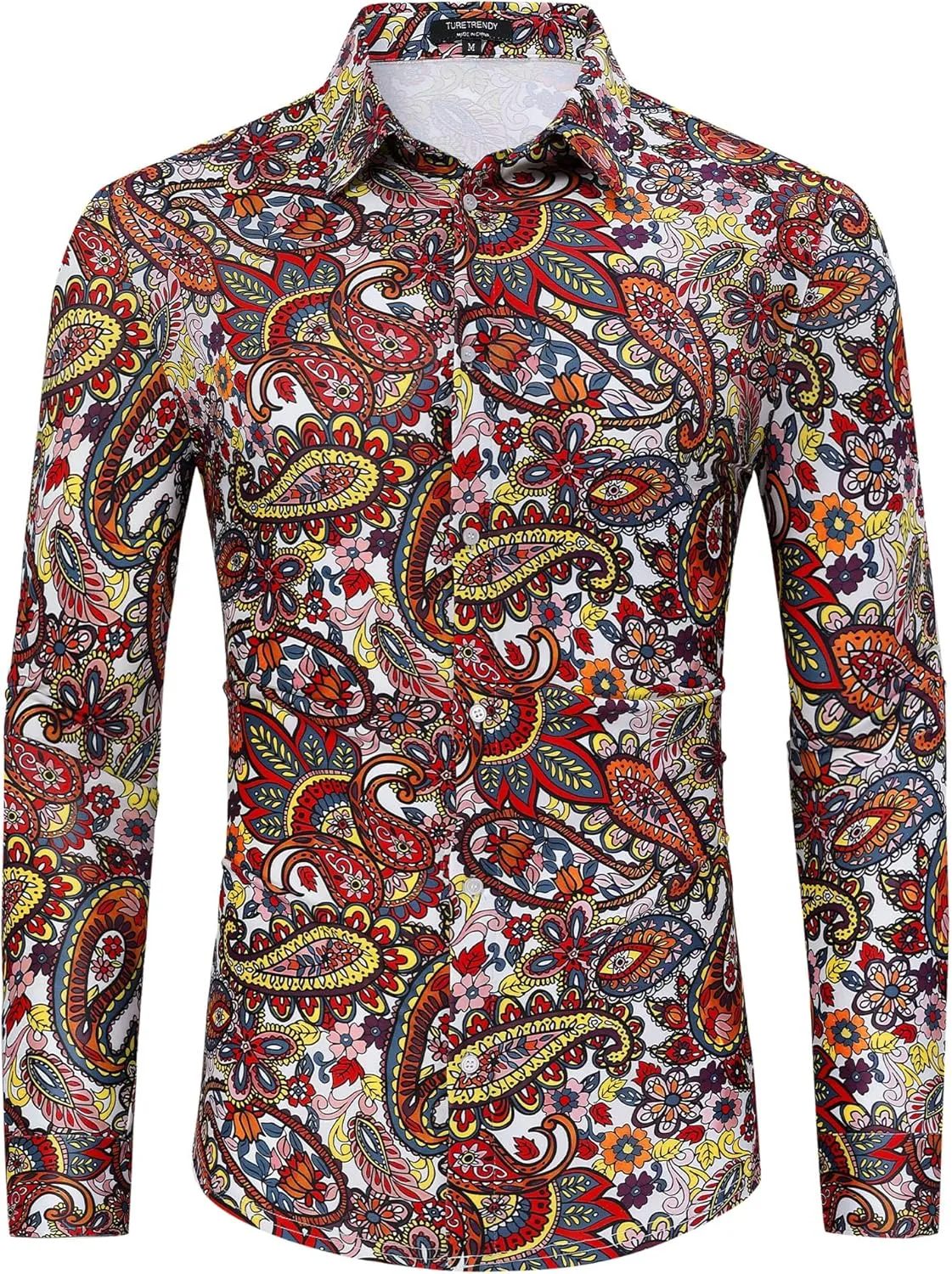 TURETRENDY Men's Paisley Floral Dress Shirt Long Sleeve Slim Fit Button Down Shirts for Prom Wedding Party
