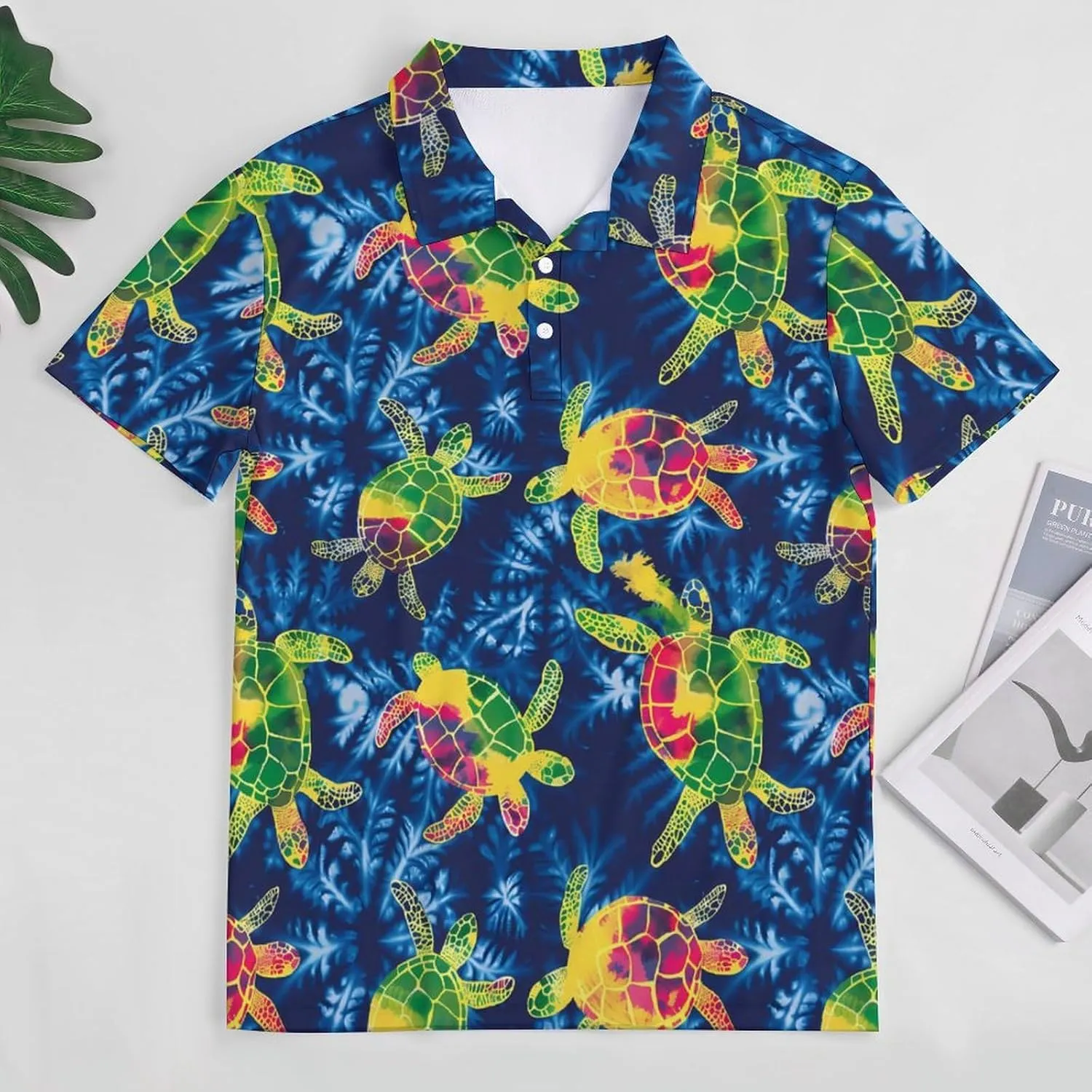 Turtles Tie Dye Mens Polo Shirts Quick Dry Short Sleeve Golf Slim Fit T Shirt