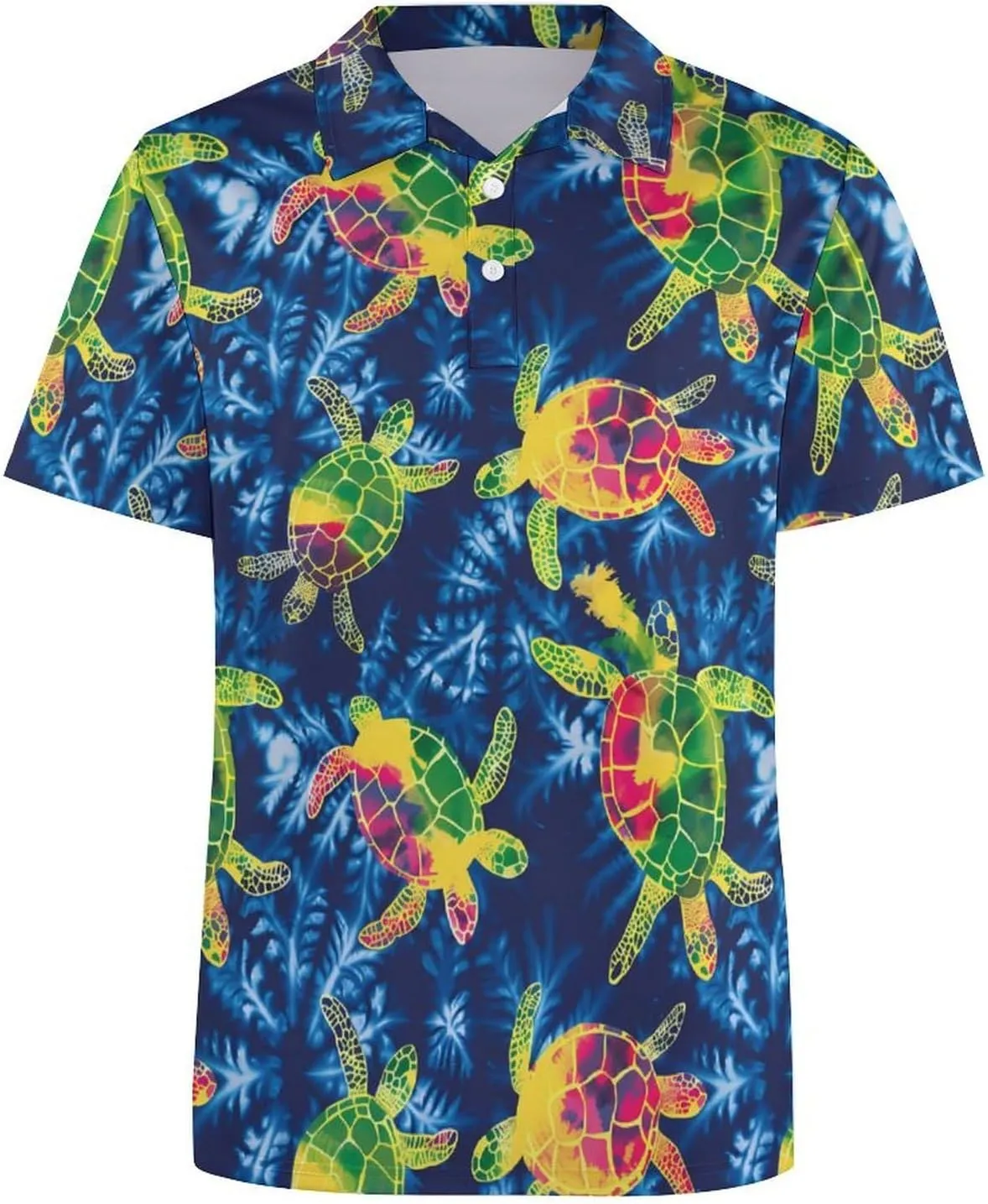 Turtles Tie Dye Mens Polo Shirts Quick Dry Short Sleeve Golf Slim Fit T Shirt