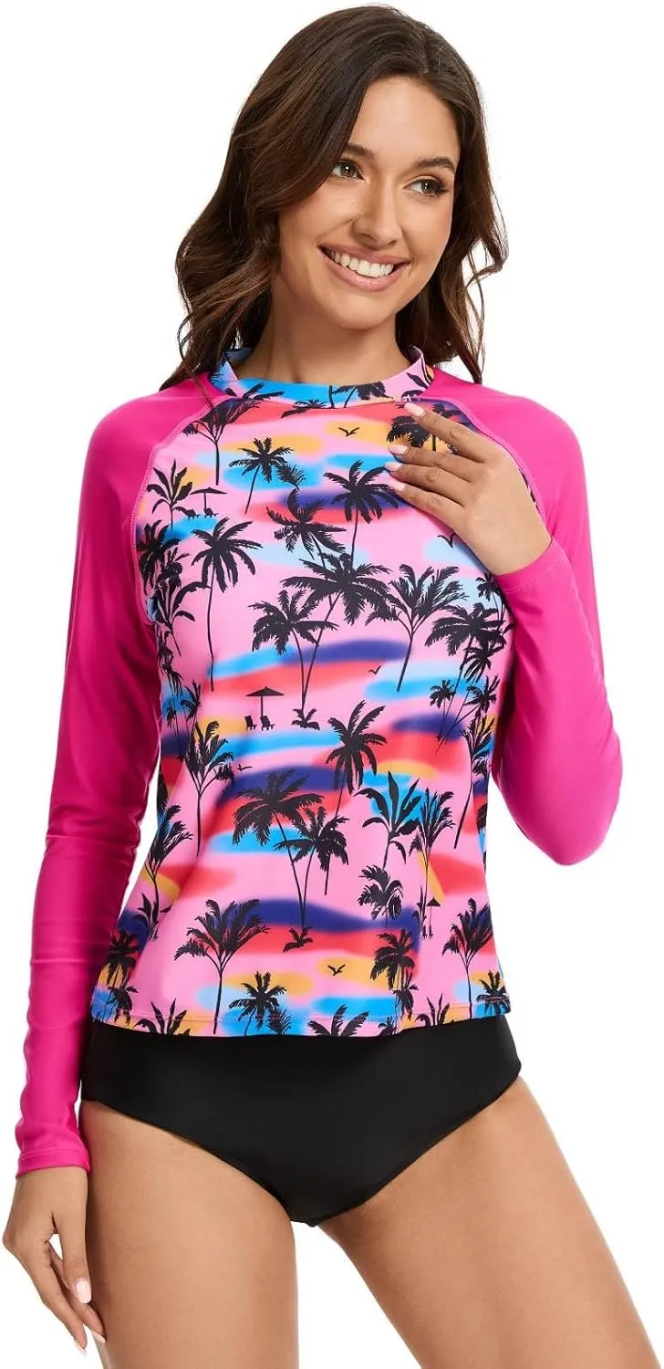 Two Piece Rash Guard for Women Sun Protection UPF 50  Long Sleeve Swimsuits Quick Dry Swim Shirts