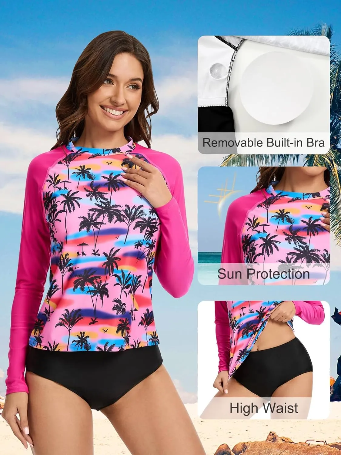 Two Piece Rash Guard for Women Sun Protection UPF 50  Long Sleeve Swimsuits Quick Dry Swim Shirts