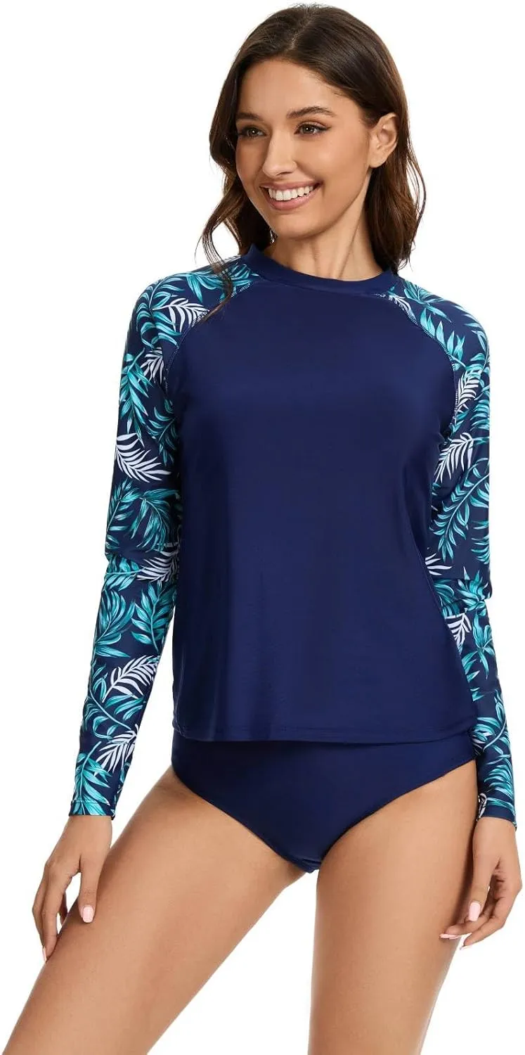 Two Piece Rash Guard for Women Sun Protection UPF 50  Long Sleeve Swimsuits Quick Dry Swim Shirts
