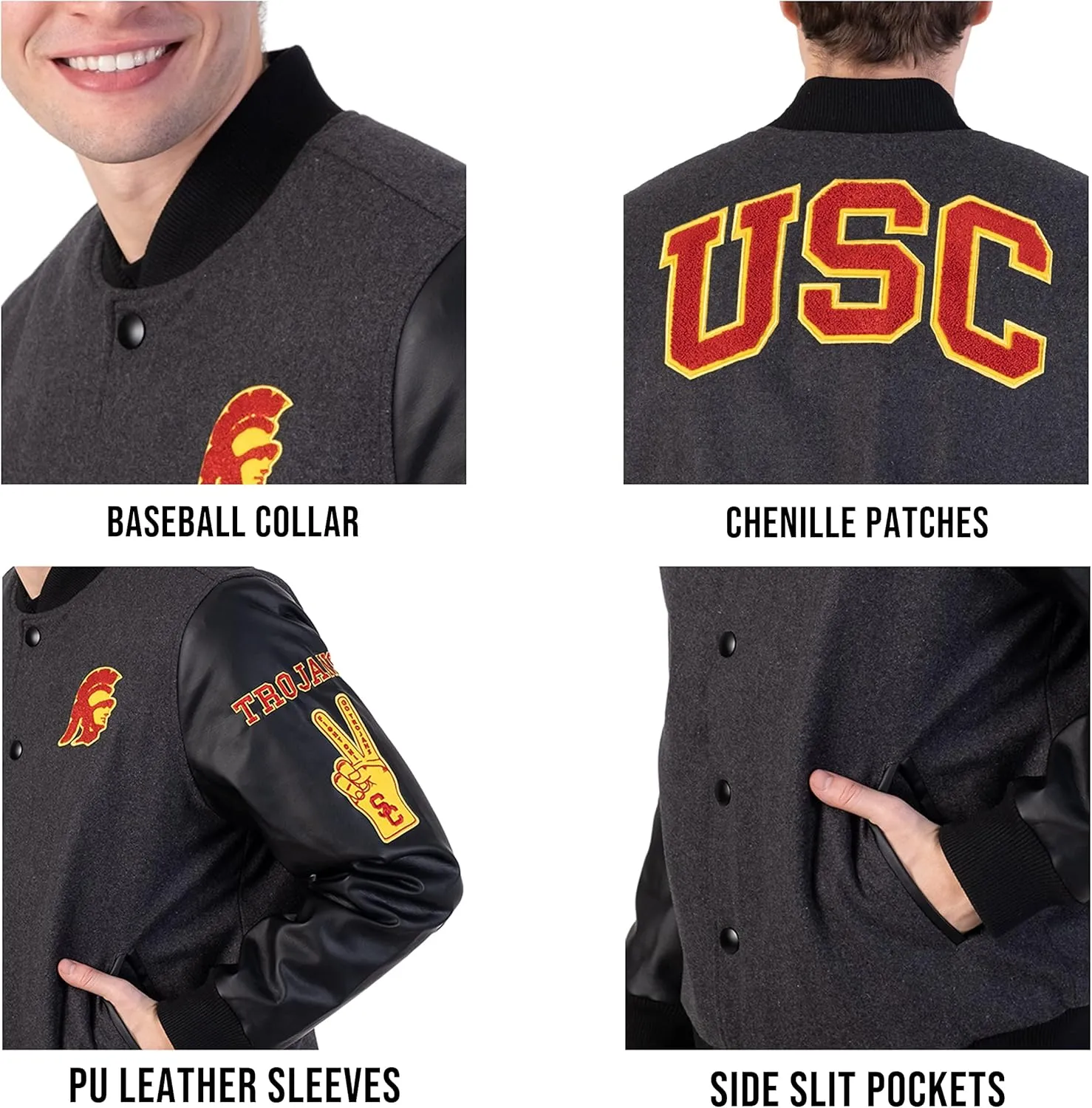 Ultra Game NCAA Men's Full-Zip Classic Varsity Jacket