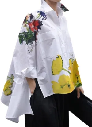 UOOZEE Women's Collar Long Sleeve Boyfriend Shirt Loose Oversized Business Casual High Low Tops Blouse