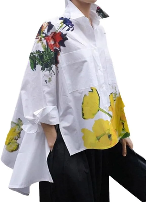 UOOZEE Women's Collar Long Sleeve Boyfriend Shirt Loose Oversized Business Casual High Low Tops Blouse