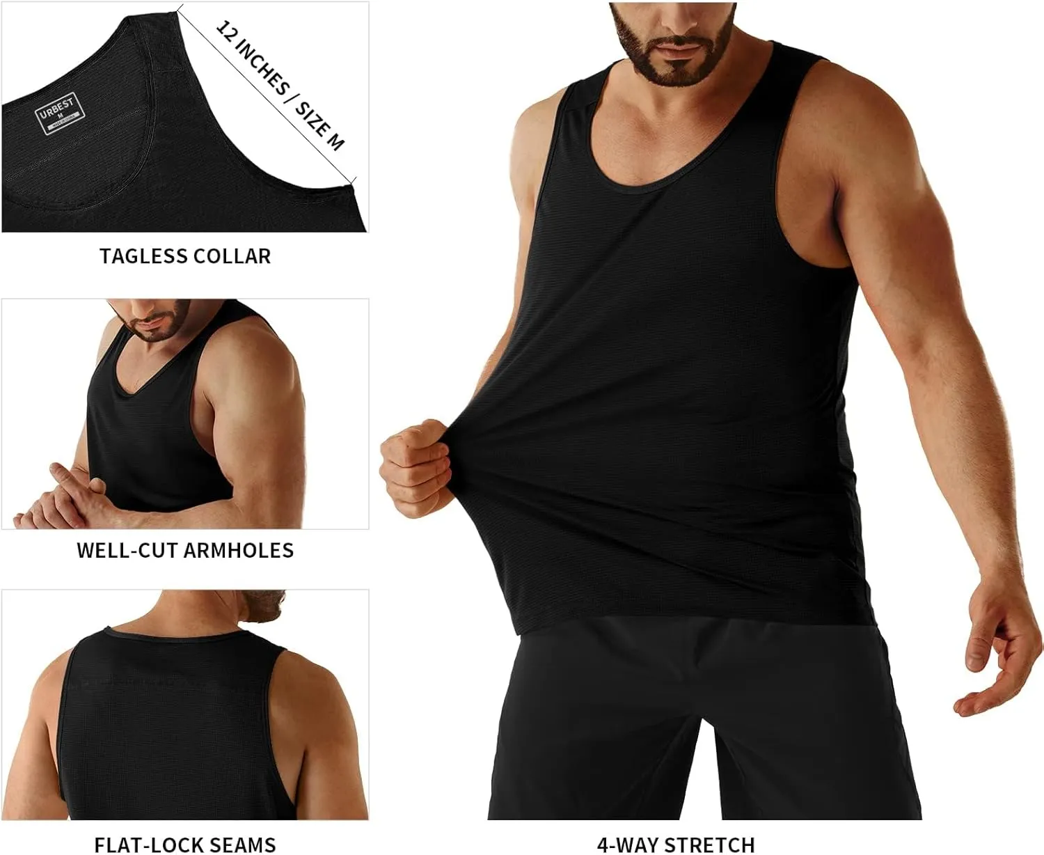 URBEST Men's Neon Workout Sleeveless Shirts Quick Dry Swim Beach Muscle Gym Running Athletic Tank Top