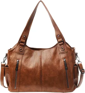 Vegan Leather Tote Bag for Women | Stylish Soft Leather Hobo Purse with Multi Pockets - Perfect Crossbody Handbag (Black)(Brown)
