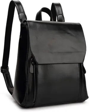 Vintage Backpacks for Women Oil Wax Leather Backpack Purse Satchel Bag Knapsack Shoulder Bag Men Casual College Bags, Black, One Size