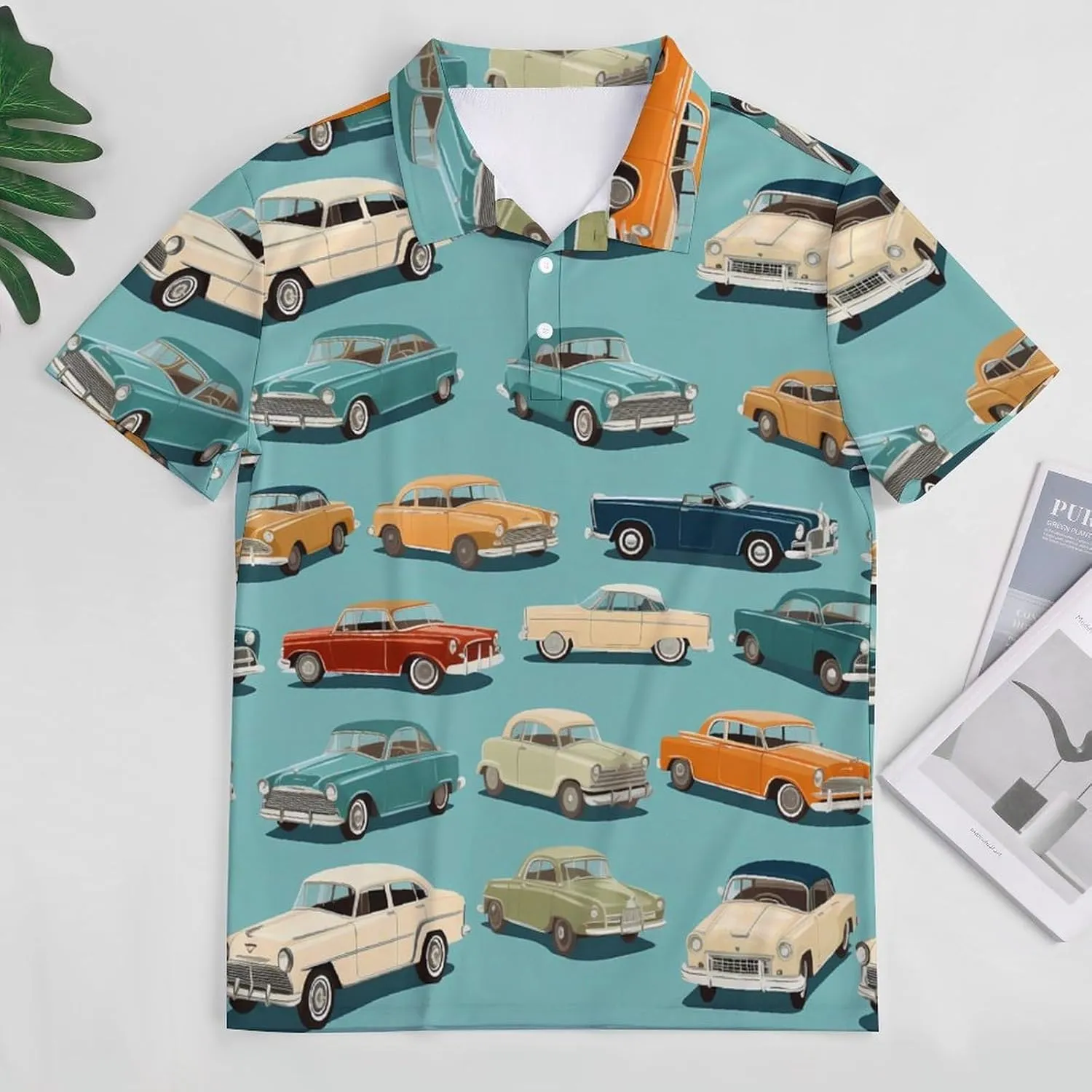 Vintage Car Mens Short Sleeve Polo Shirts Straight Sports Golf Tennis T-Shirt Quick Dry Long Top