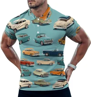 Vintage Car Mens Short Sleeve Polo Shirts Straight Sports Golf Tennis T-Shirt Quick Dry Long Top