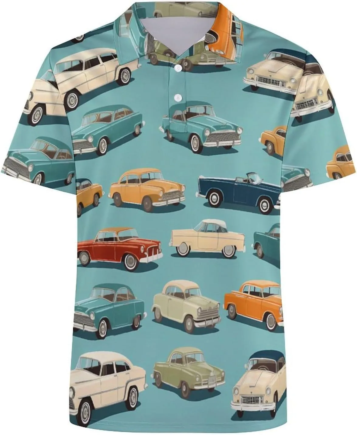 Vintage Car Mens Short Sleeve Polo Shirts Straight Sports Golf Tennis T-Shirt Quick Dry Long Top
