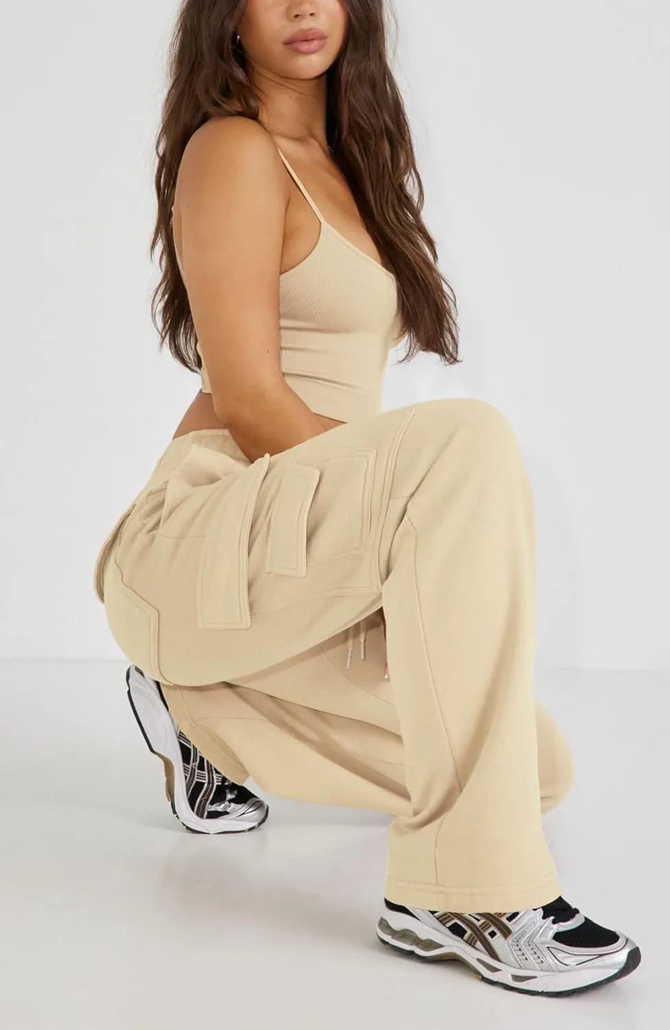 Waitfairy Wide Leg Sweatpants Women Cargo Pants for Girls High Waisted Baggy Sweatpants for Women Casual Pants with Pockets