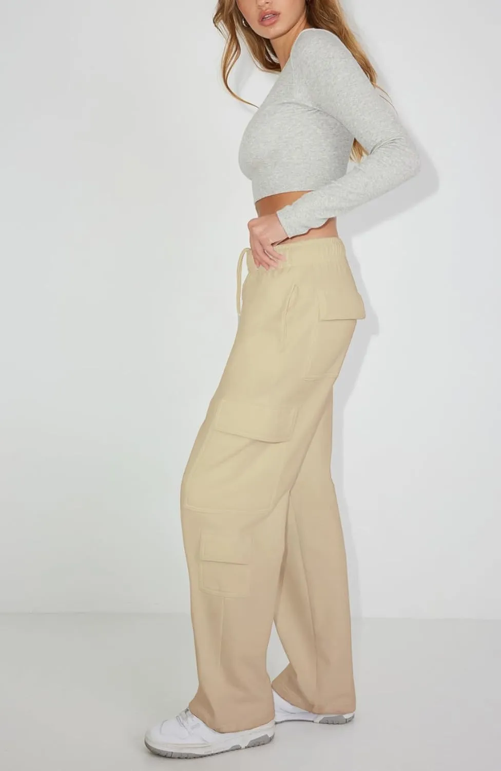 Waitfairy Wide Leg Sweatpants Women Cargo Pants for Girls High Waisted Baggy Sweatpants for Women Casual Pants with Pockets