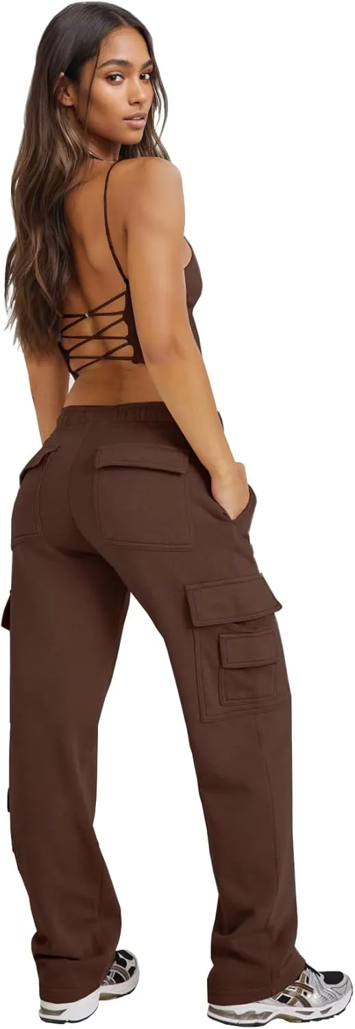 Waitfairy Wide Leg Sweatpants Women Cargo Pants for Girls High Waisted Baggy Sweatpants for Women Casual Pants with Pockets