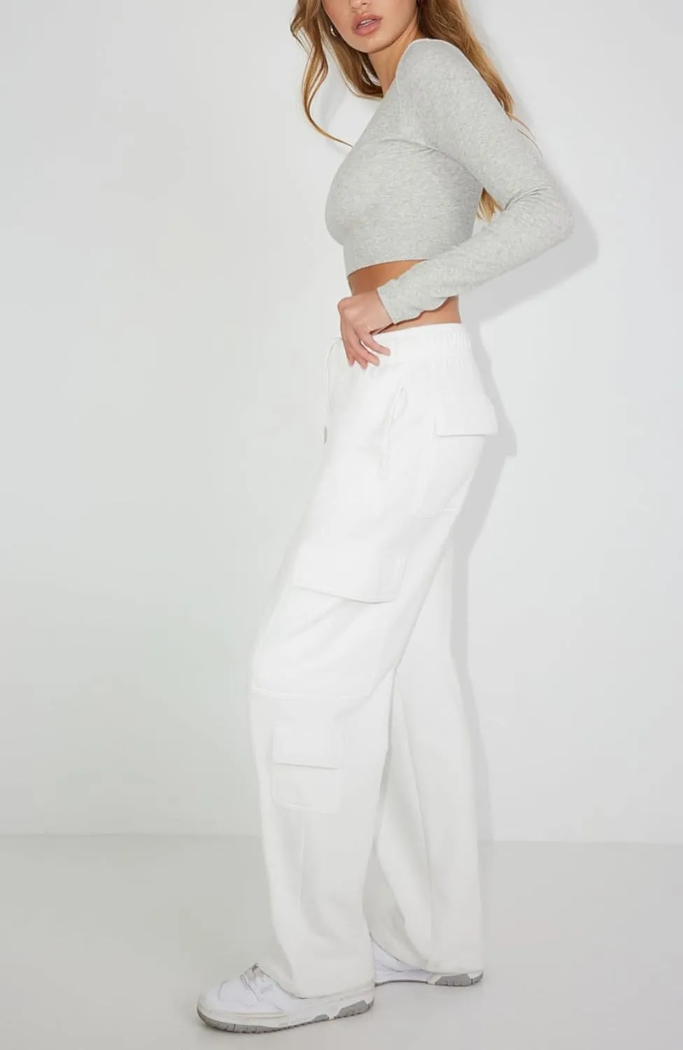 Waitfairy Wide Leg Sweatpants Women Cargo Pants for Girls High Waisted Baggy Sweatpants for Women Casual Pants with Pockets