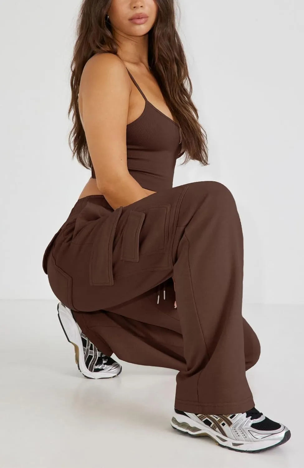 Waitfairy Wide Leg Sweatpants Women Cargo Pants for Girls High Waisted Baggy Sweatpants for Women Casual Pants with Pockets