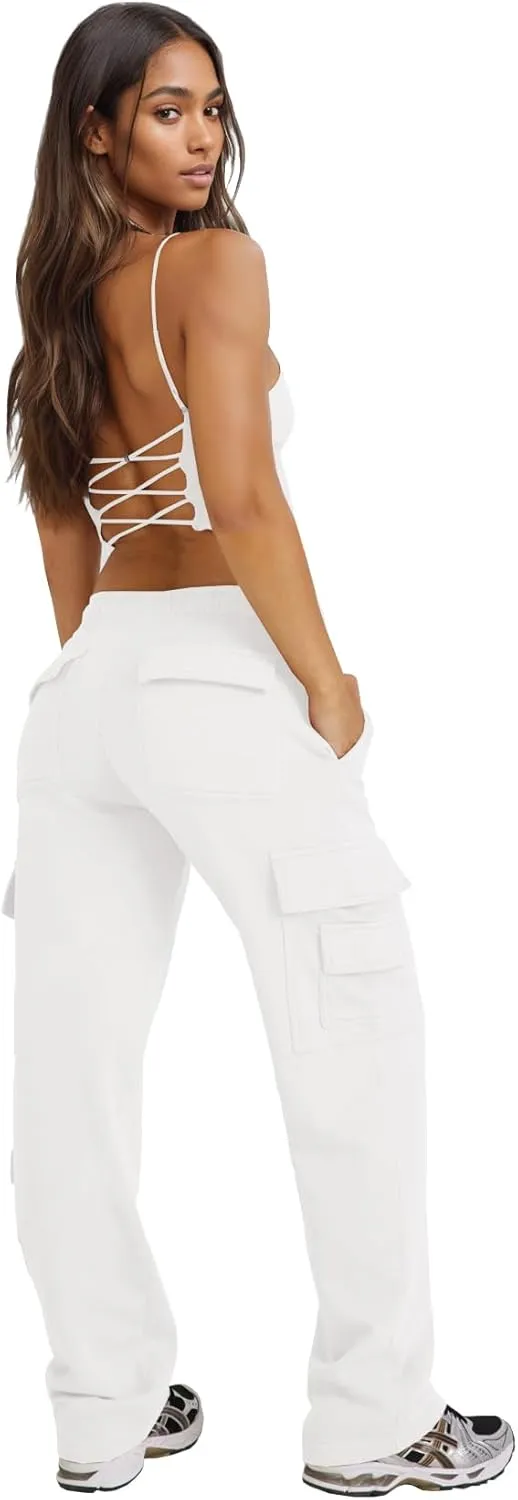 Waitfairy Wide Leg Sweatpants Women Cargo Pants for Girls High Waisted Baggy Sweatpants for Women Casual Pants with Pockets