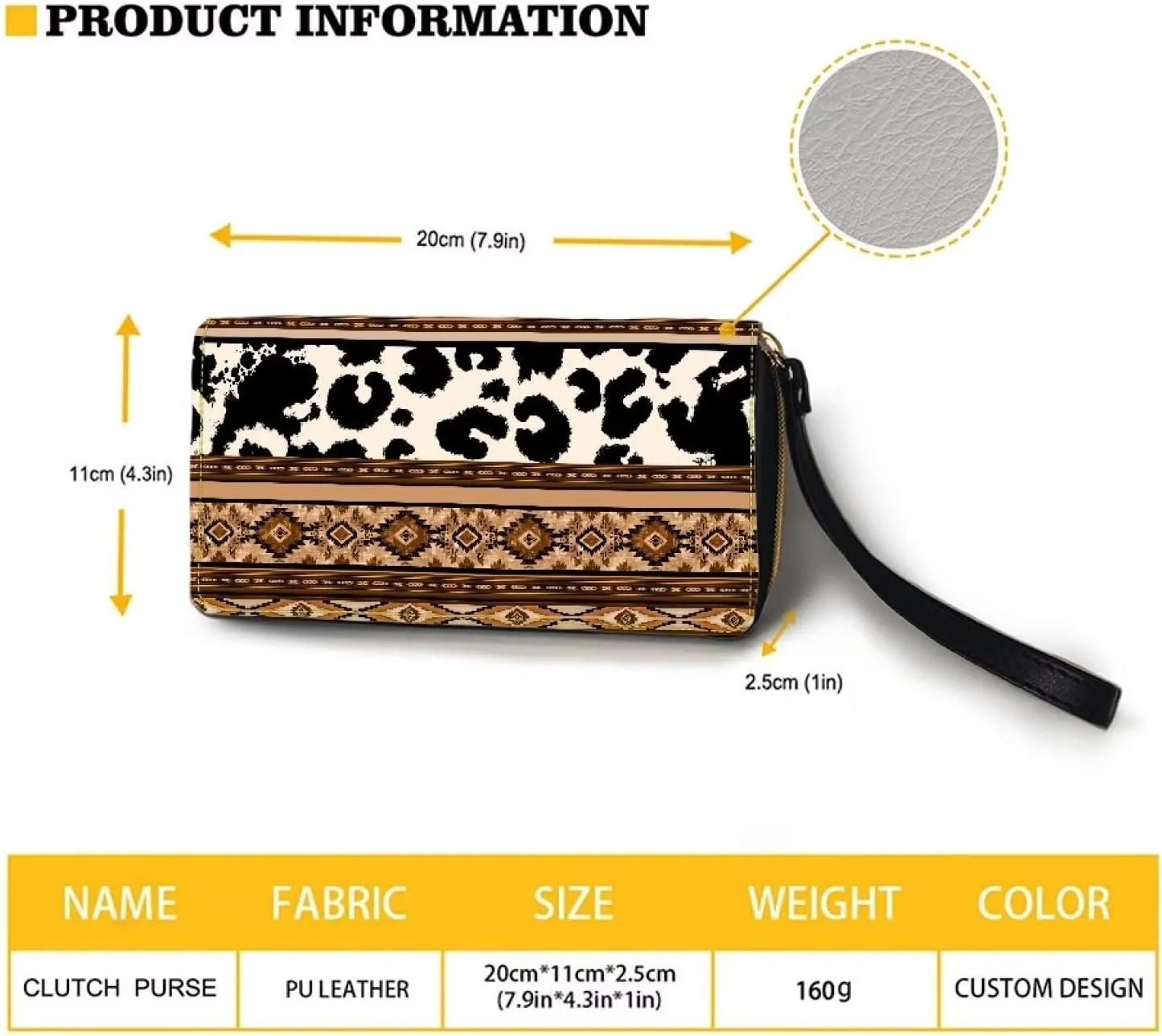 Wallet Women Large Capacity Clutch Purse with Wristlet PU Leather Smartphone Wallet Large Capacity Zipper Money Travel Pocket Card Holder Organizer,Black White Cow Print Aztec Tribe Pattern