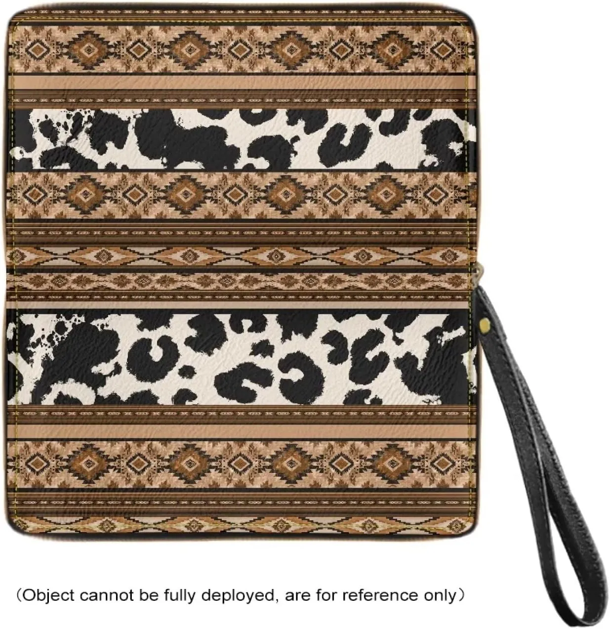 Wallet Women Large Capacity Clutch Purse with Wristlet PU Leather Smartphone Wallet Large Capacity Zipper Money Travel Pocket Card Holder Organizer,Black White Cow Print Aztec Tribe Pattern